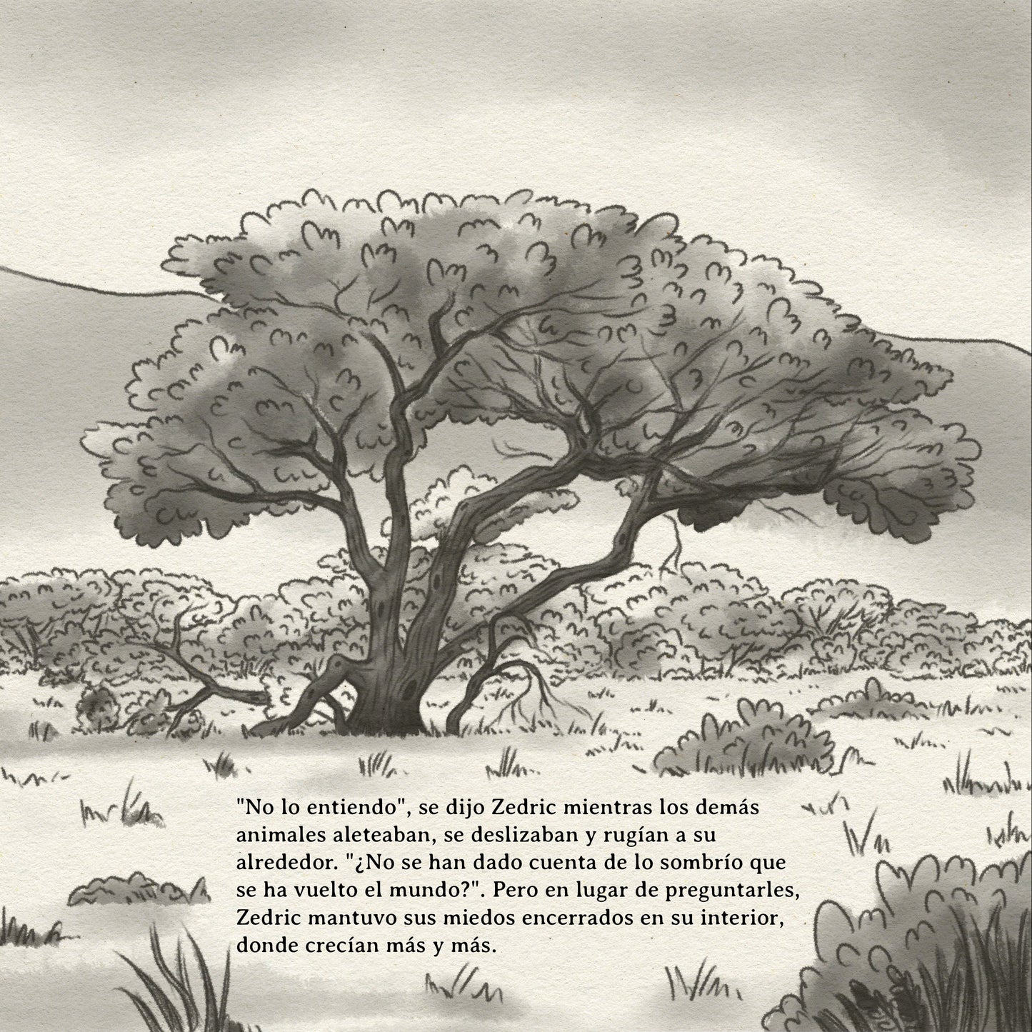 Illustration of a zebra in a savanna with text in Spanish.