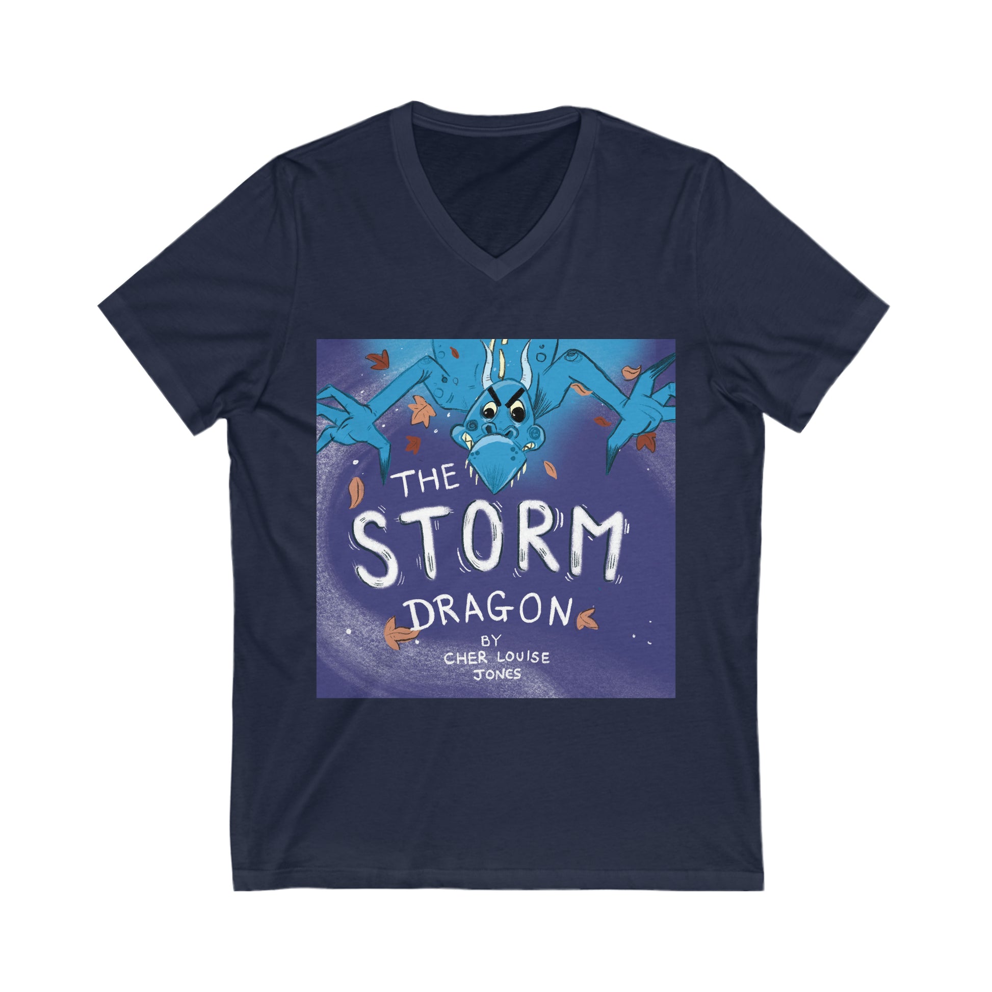 The Storm Dragon Unisex Jersey V Neck Tee T-Shirt Purple Children's book Cher Louise Jones Lee Dixon