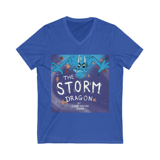 The Storm Dragon Unisex Jersey V Neck Tee T-Shirt Purple Children's book Cher Louise Jones Lee Dixon