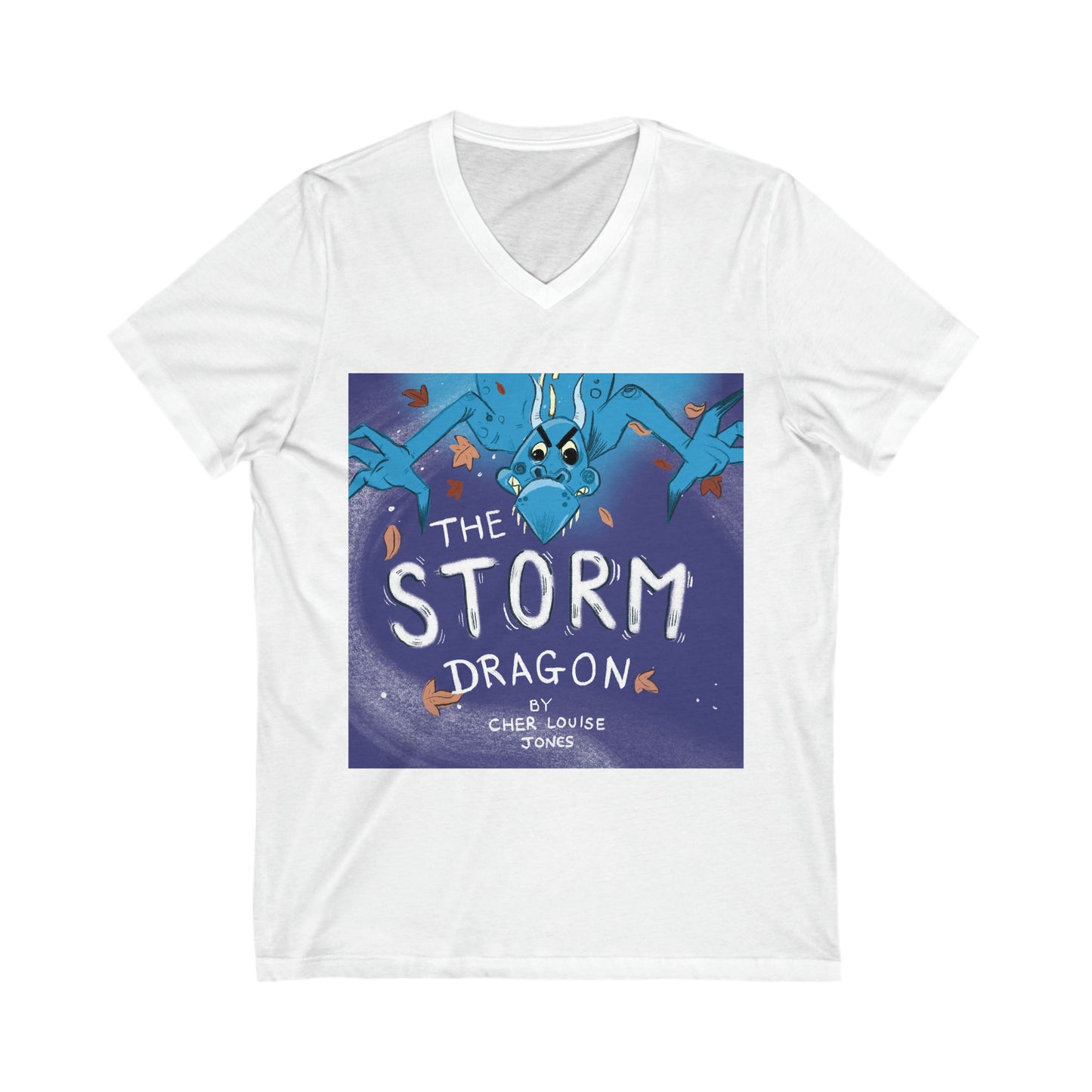 The Storm Dragon Unisex Jersey V Neck Tee T-Shirt Purple Children's book Cher Louise Jones Lee Dixon