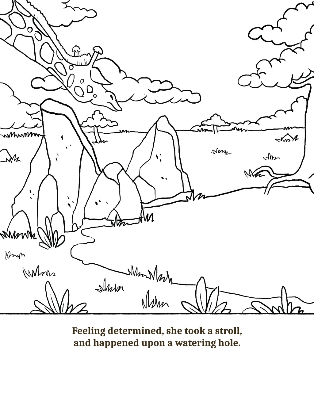 Walk Tall Colouring book Lee Dixon Cher Louise Jones Giraffe Walk Tall by Cher Louise Jones Illustrated by Lee Dixon Bullying Self Esteem Illustrated Picture Book Giraffes Lions Crocodiles Hippos Savanna Kenya children's picture book about giraffes and other African animals