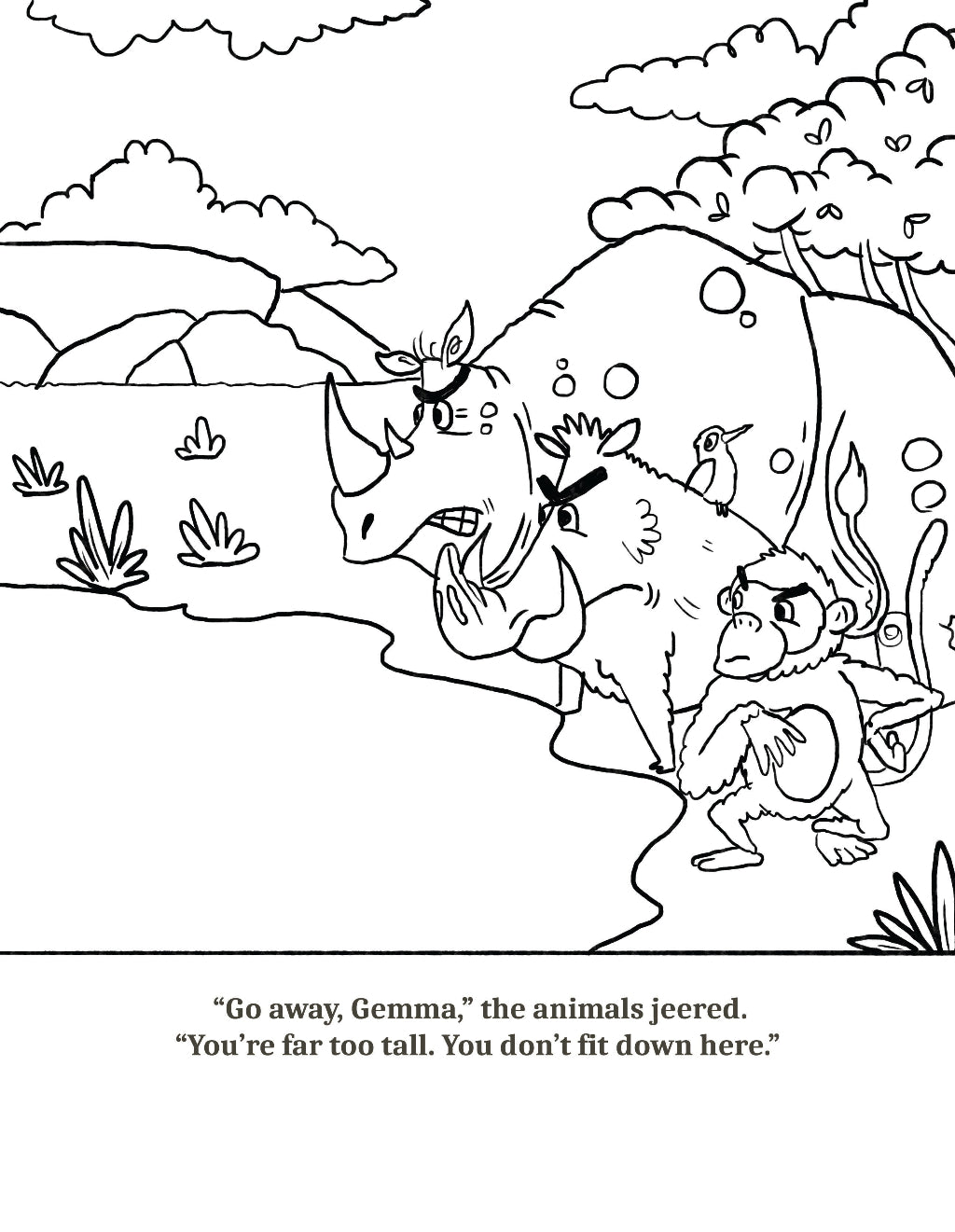 Walk Tall Colouring book Lee Dixon Cher Louise Jones Giraffe Walk Tall by Cher Louise Jones Illustrated by Lee Dixon Bullying Self Esteem Illustrated Picture Book Giraffes Lions Crocodiles Hippos Savanna Kenya children's picture book about giraffes and other African animals