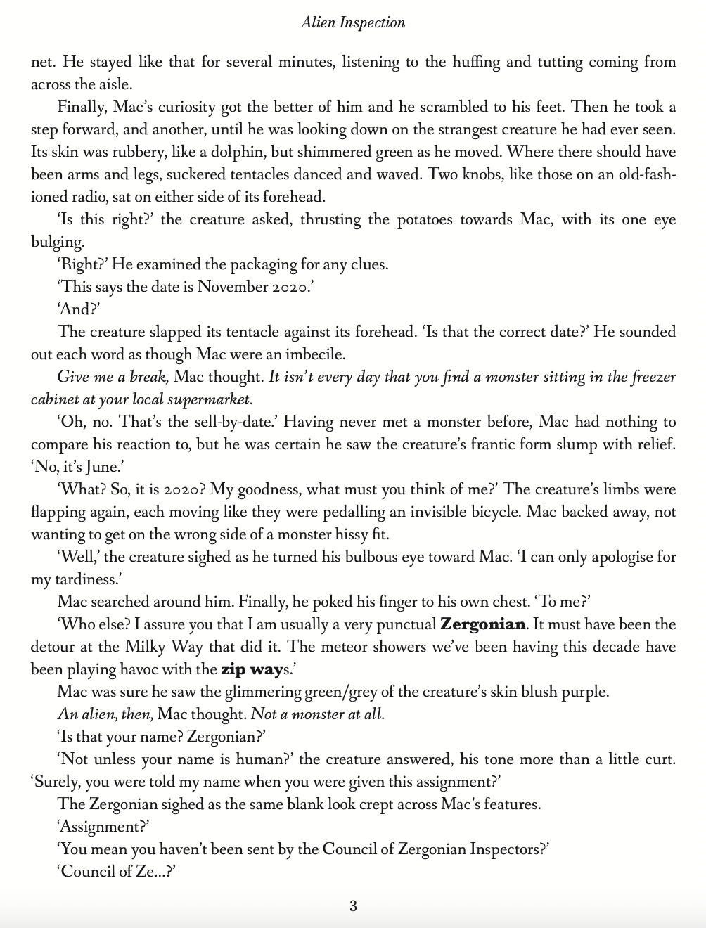 Text page from a book or document with a title 'Alien Inspection' at the top.