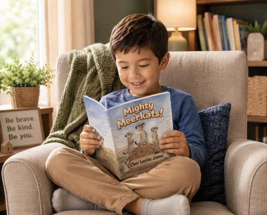 Boy child reading Mighty Meerkats!