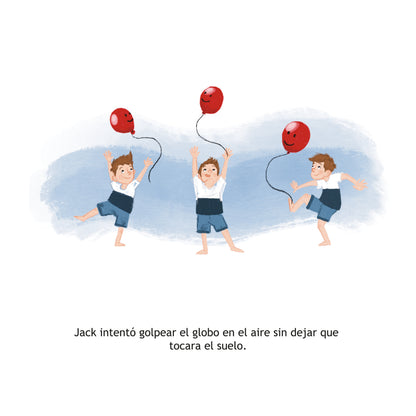 Illustration of three children playing with balloons against a white background