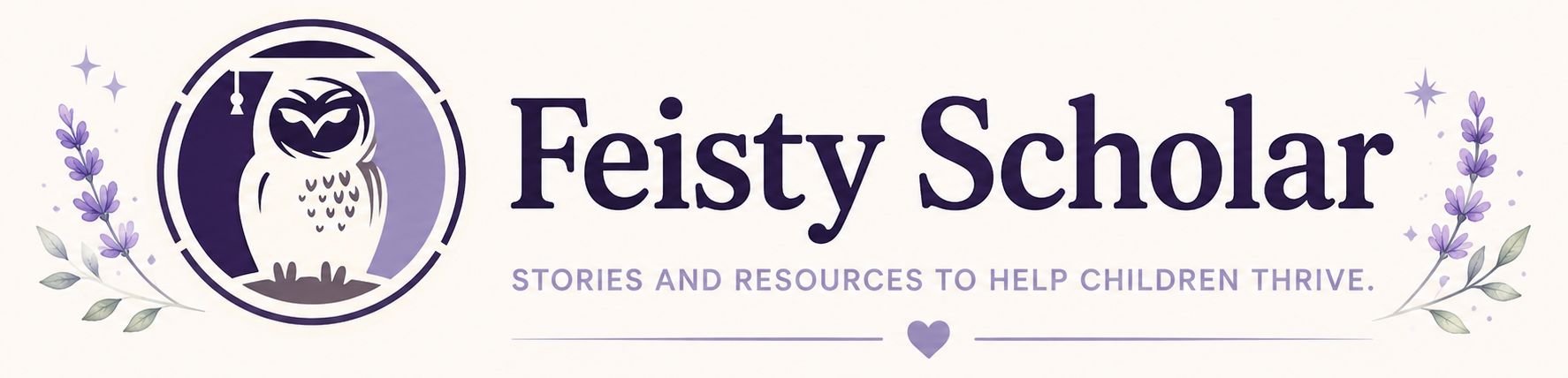 Feisty Scholar logo with owl illustration and text on a white background