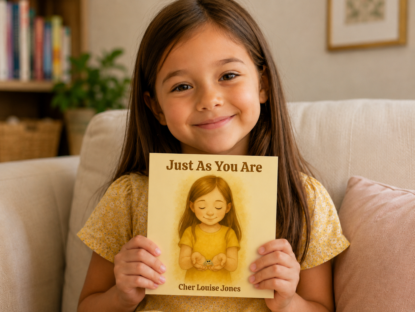 Girl holding Just As You Are by Cher Louise Jones