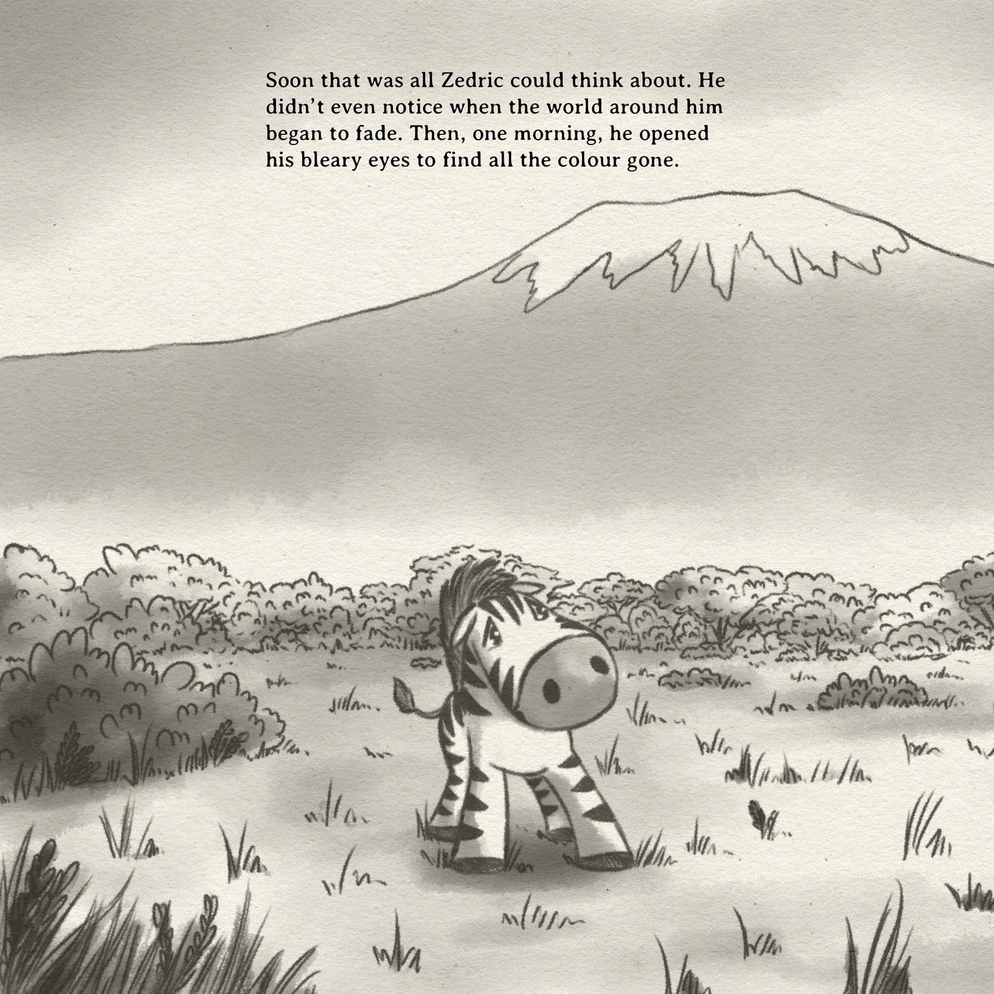 Illustration of a zebra in a savannah with text overlay