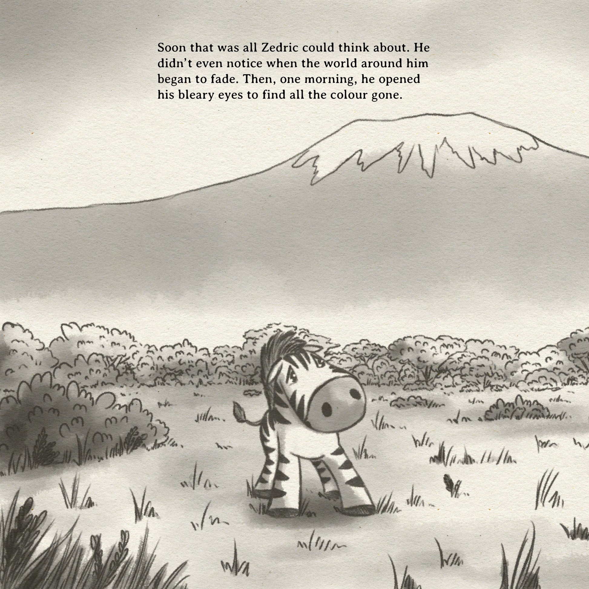 Illustration of a zebra in a savannah with text overlay