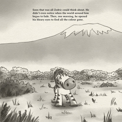 Illustration of a zebra in a savannah with text overlay