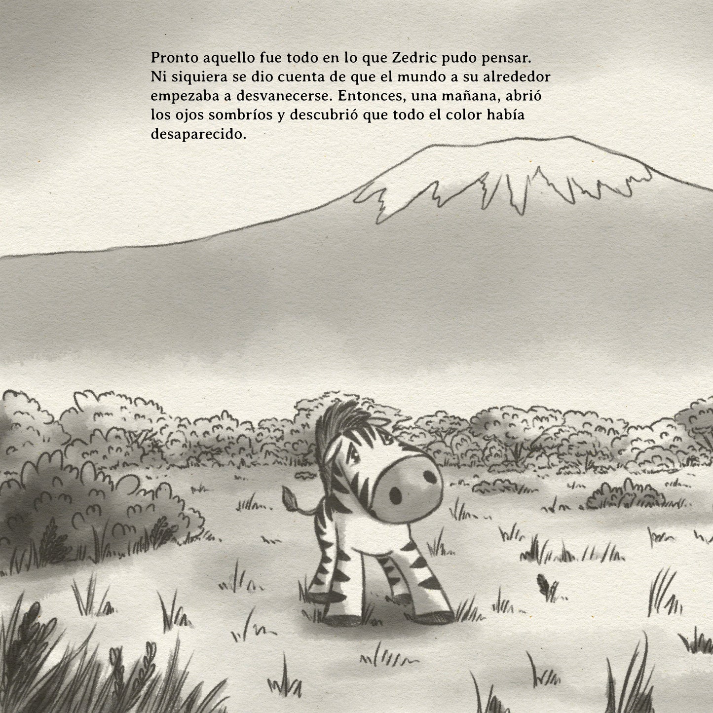 Illustration of a zebra in a savanna with text in Spanish.
