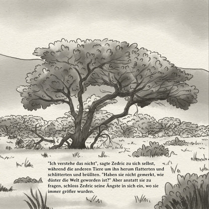 Illustration of a zebra in a savannah with text overlay