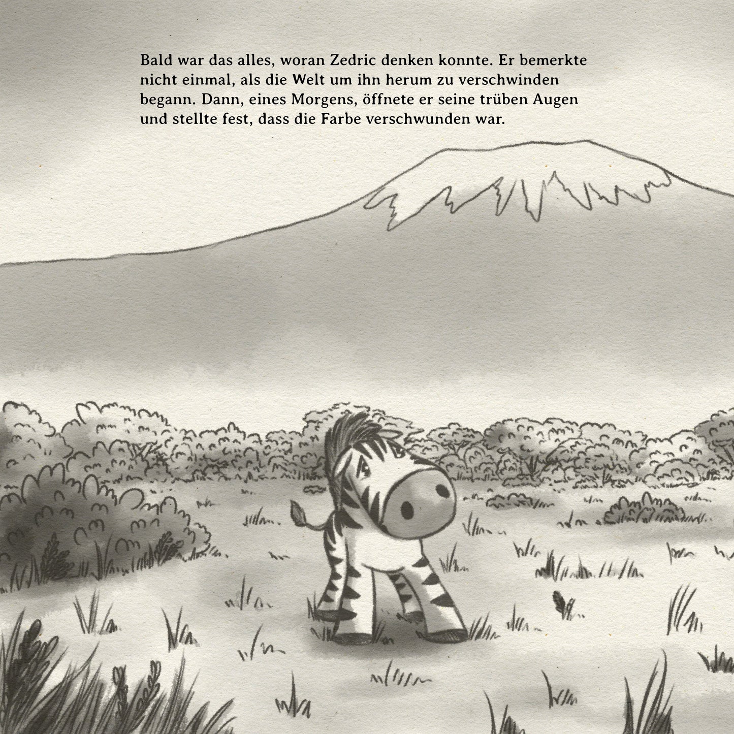 Illustration of a zebra in a savannah with text overlay