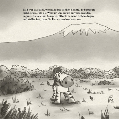Illustration of a zebra in a savannah with text overlay