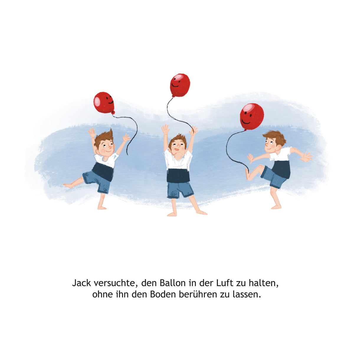 Illustration of three children with balloons against a light blue background.