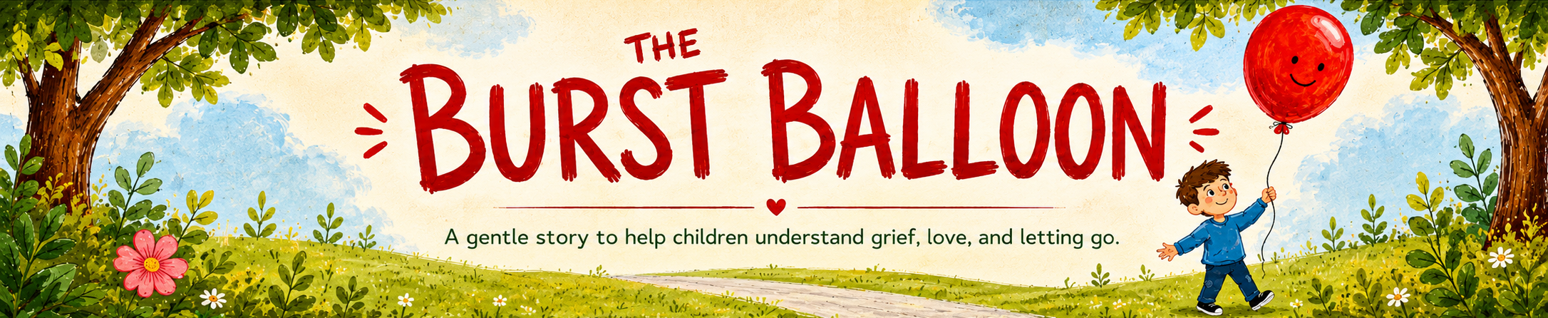 Book cover of 'The Burst Balloon' with a child holding a red balloon in a scenic setting.