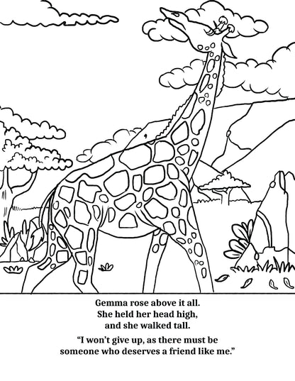 Walk Tall Colouring book Lee Dixon Cher Louise Jones Giraffe Walk Tall by Cher Louise Jones Illustrated by Lee Dixon Bullying Self Esteem Illustrated Picture Book Giraffes Lions Crocodiles Hippos Savanna Kenya children's picture book about giraffes and other African animals
