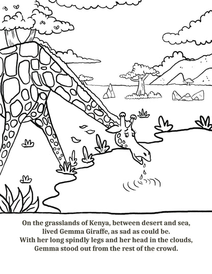 Walk Tall Colouring book Lee Dixon Cher Louise Jones GiraffeWalk Tall by Cher Louise Jones Illustrated by Lee Dixon Bullying Self Esteem Illustrated Picture Book Giraffes Lions Crocodiles Hippos Savanna Kenya children's picture book about giraffes and other African animals