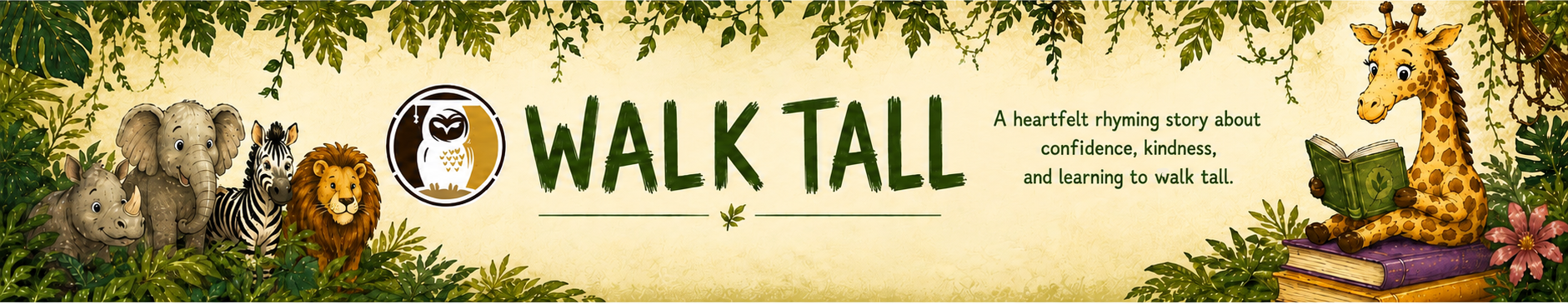 Book cover of 'Walk Tall' with animal illustrations and text about the book's theme.